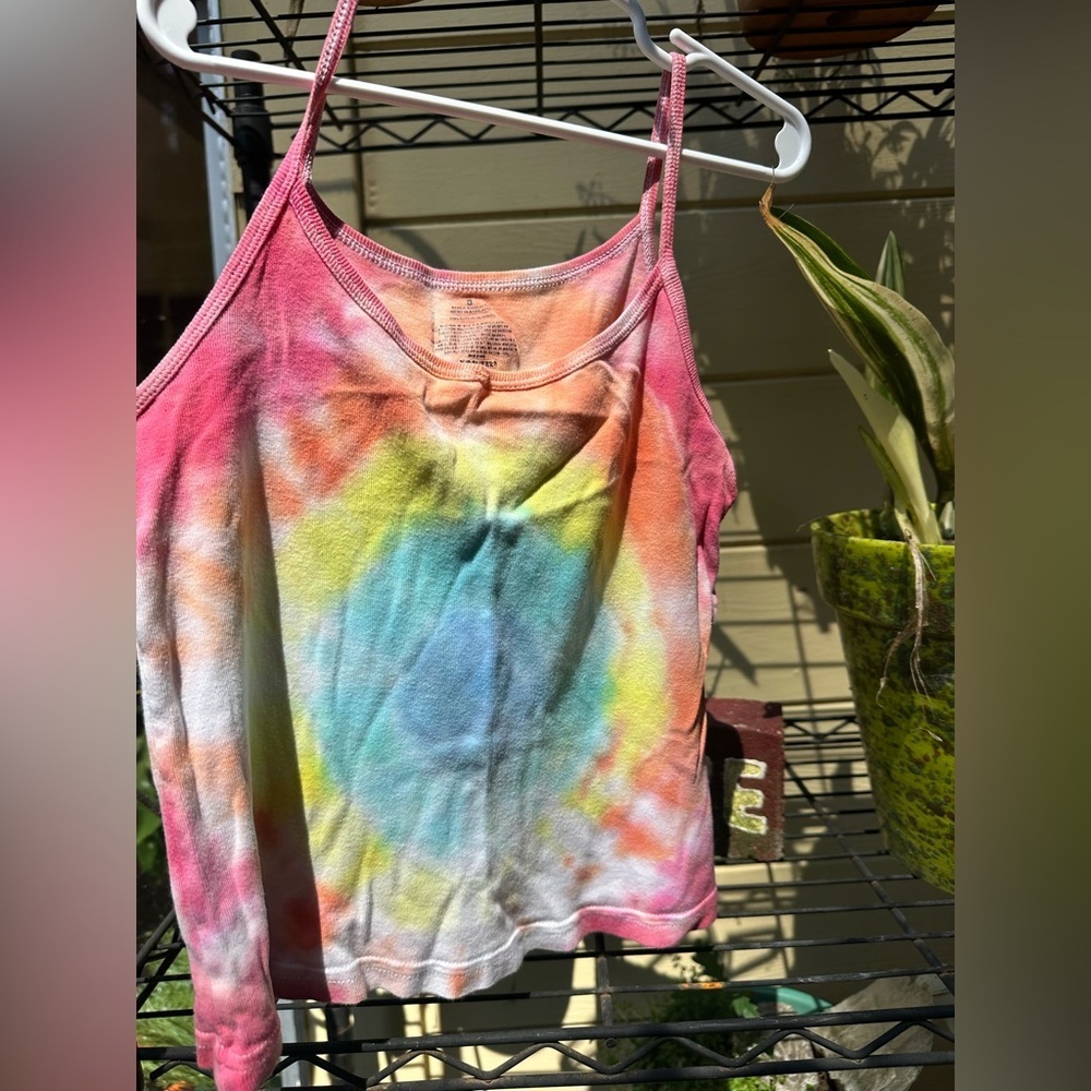 Hand Tie-Dyed Cropped Tank Sp Strap 100% Cotton Small Hippie